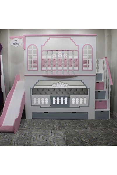 bebetu mobilya Prenses balkonlu kaydıraklı ranza