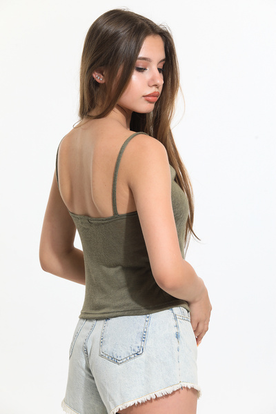 Baluxe Women's Khaki Degaje Rope Strap Knitwear Blouse