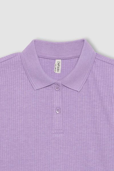 DeFacto Girls' Ribbed Short Sleeve Polo T-Shirt - Slim Fit Slim Fit Z7794A624Sm