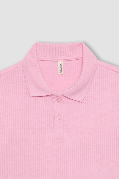 DeFacto Girls' Ribbed Short Sleeve Polo T-Shirt - Slim Fit Slim Fit Z7794A624Sm