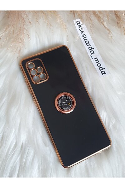 Aksesuarda Moda Samsung A71 Uyumlu Yüzüklü Standlı Gold Detaylı Lazer Kesim K...