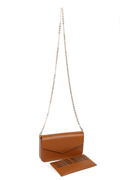 Ysmn Τσάντα ώμου με αλυσίδα από γνήσιο δέρμα καφέ YC012056DRL