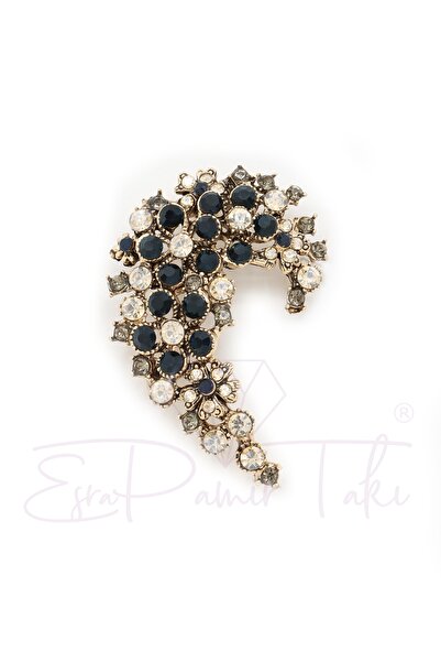 Esra Pamir Lacivert Taşlı Çiçek Broş