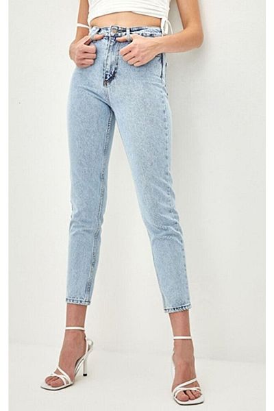 Geppetto Snow Blue Mom Jean Blugi de damă Boyfriend cu talie înaltă din Lycra
