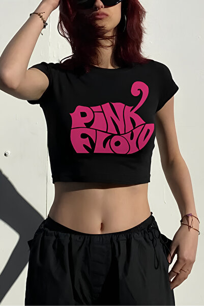 Gofeel Black Pink Floyd Graffiti Detail Half T-Shirt Body Crop