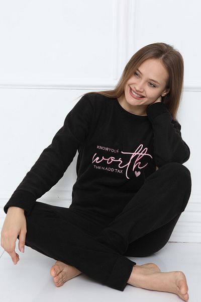 FAMES PİJAMA Set de pijamale din lână pentru femei Shaved Thick Winter Portocaliu
