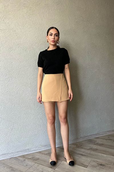 Seda Yalçın Atelier Dark Beige Asymmetrical Short Skirt