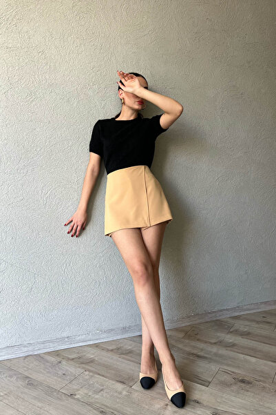 Seda Yalçın Atelier Dark Beige Asymmetrical Short Skirt