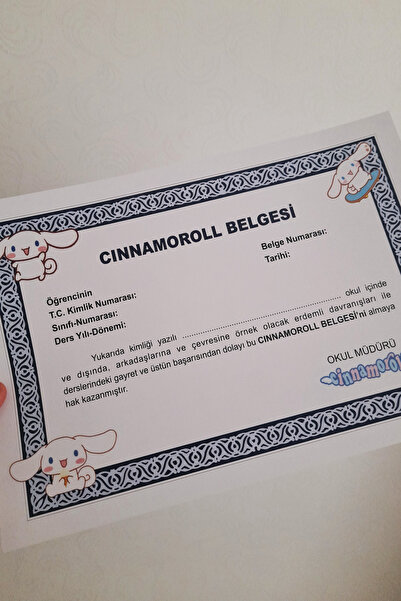 SARANG Cinnamoroll  Takdir Belgesi A4 Boyutunda Kişiselleştirilebilir