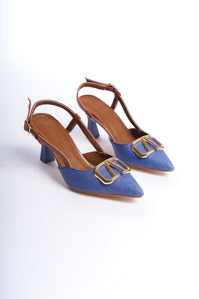 Moda Değirmeni Дънкови сини дамски обувки на ток с катарама BG1164-119-0001