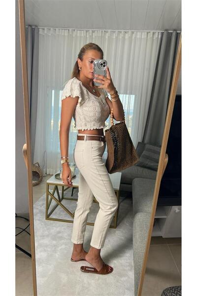 Geppetto Μπεζ Mom Jeans - Ψηλόμεση, Lycra και Extra Άνετα