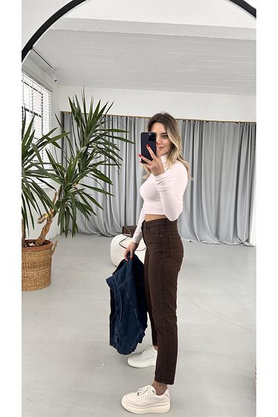 Geppetto Coral Γυναικείο Καφέ Χρώμα Ψηλόμεσο Mom Mold Jean