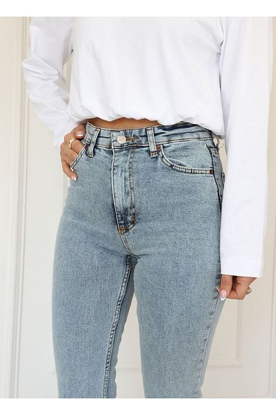 Geppetto Pantaloni Miya Blue Snow Wash Gold Flare Spaniol Jean cu talie înaltă
