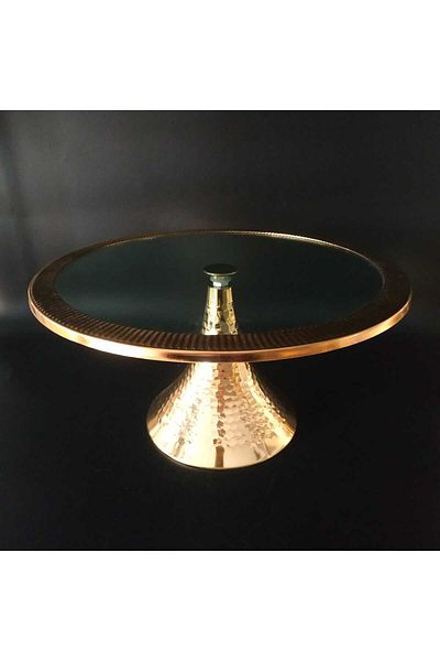HİLALKRİSTAL GOLD PLATED GLASS -METAL CAKE STAND COOKIE PRAYER PRESENTATION