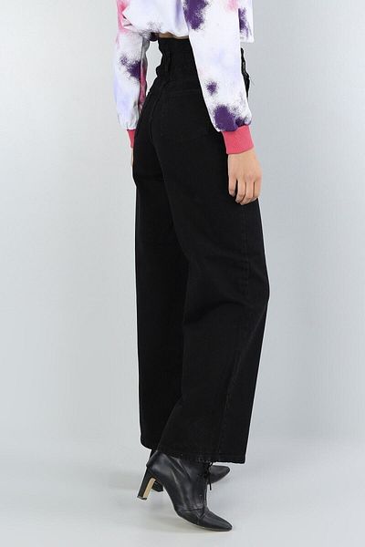 Geppetto High Waist Elastic Black Loose Jeans - Rose Extra Palazzo Trousers