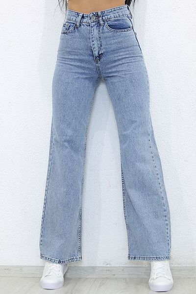 Geppetto Isabella Blue Light Blue Snow Wash Lycra Palazzo Loose Leg Blugi cu talie super înaltă 2024
