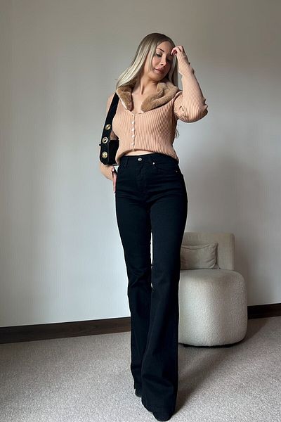 Geppetto Pantaloni Isabella Zero Max cu talie înaltă, elastici, negri, cu picior spaniol (forma completă)