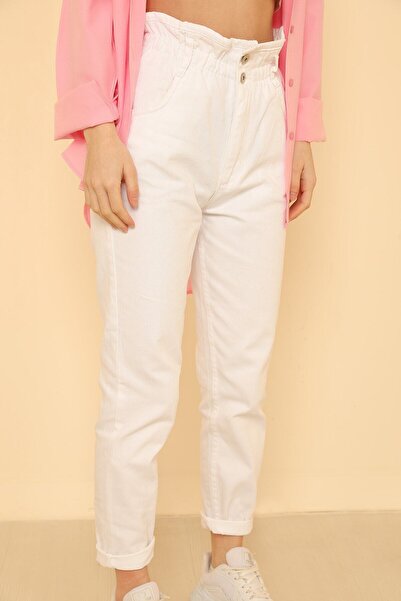 Geppetto Le Lis Women's Belt Drawstring Elastic Detailed High Waist Mom Jean