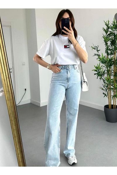 Geppetto Emily Ice Snow Spaniol Blue Jeans Talie Înaltă Blue Snow Wash Flare Jeans Pantaloni Denim