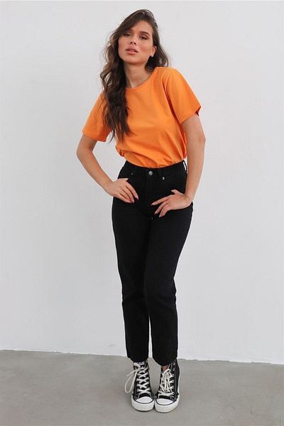 Geppetto Blugi Mom cu talie înaltă Femei - Negru Colorfast, Boyfriend Power Lycra