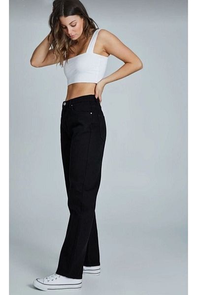Geppetto Isabella Black Loose Wideleg Palazzo Jean Women's Colorfast Lycra Jeans