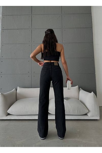 Geppetto Isabella Zero Max New Star - Blugi Palazzo cu talie super înaltă din Lycra negru din anii 90