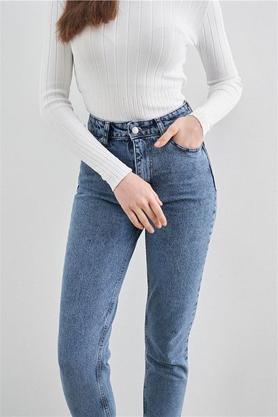 Geppetto Isabella Zero Max Blugi Mom albaștri cu talie super înaltă pentru femei Blugi flexibili din lycra