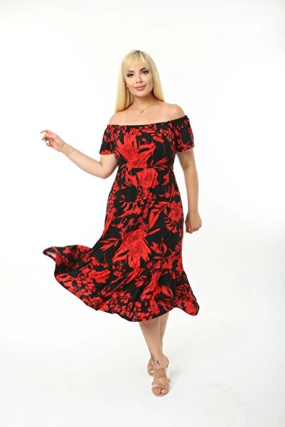 ModaSehle Women's Plus Size Madonna Collar Patterned Strap Dress