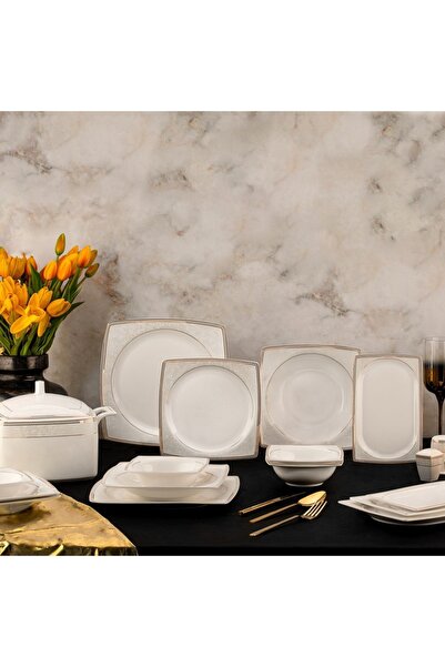 ÖZLİFE PRESTİGE COLLECTİONS Kare 60 Parça 12 Kişilik Yemek Takımı