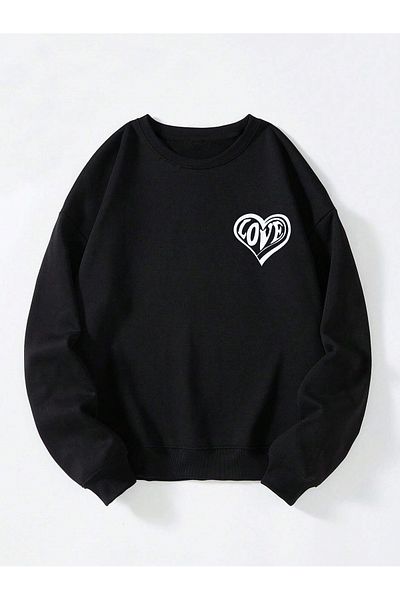 Mad&Calf Унисекс суитшърт от полар с окълче и щампа Love Oversize, свободна кройка