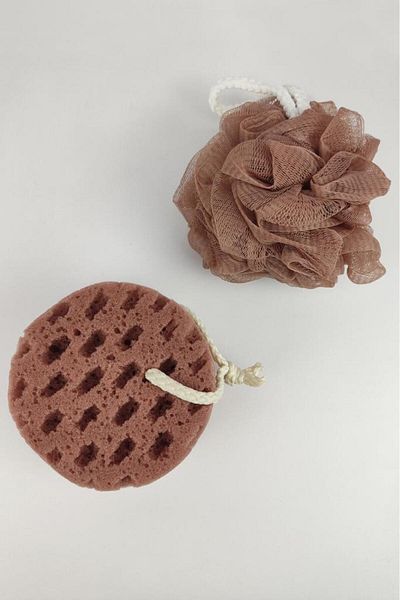 Digithome 2-Piece Bath Body Shower Loofah and Sponge Set Dried Rose - Thn73919 C1-1-18