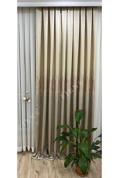 FİENS PANEL FON CURTAIN MINK BEIGE 1/3 BLACK PLEATED (SINGLE WING) VENICE-11