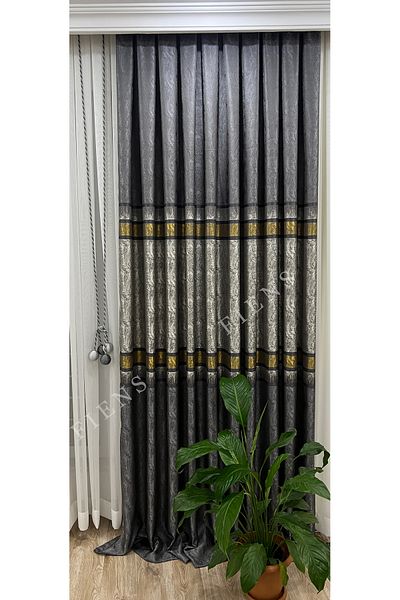 FİENS PANEL FON CURTAIN GRAY GOLD 1/3 BLACK PLEATED (SINGLE WING) MADRID-48