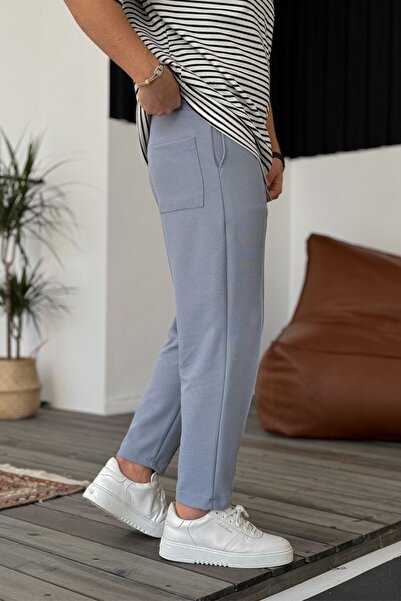 MADZEYMODA Чоловічі джинси з швами та еластичним поясом, сині джоггери