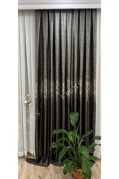 FİENS PANEL FON CURTAIN BROWN BEIGE 1/3 BLACK PLEATED (SINGLE WING) VENICE-24