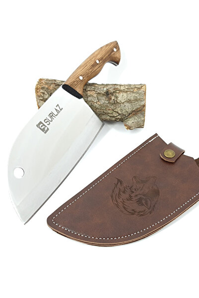 SürLaz Almazan Serisi Mutfak-kamp Şef Satırı Kurt Motif Özel Deri Kılıf