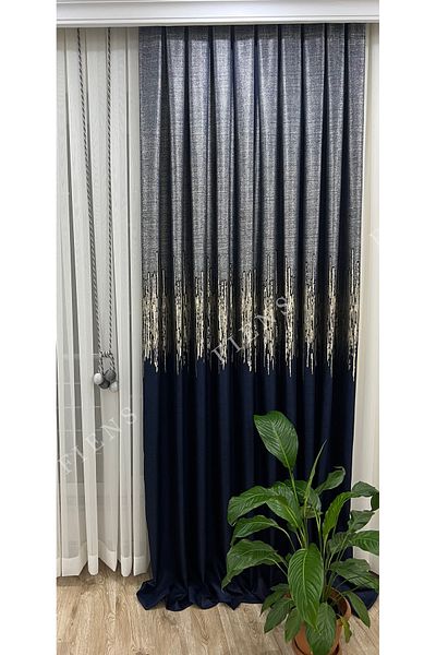 FİENS PANEL FON CURTAIN NAVY BEIGE 1/3 BLACK PLEATED (SINGLE WING) VENICE-45