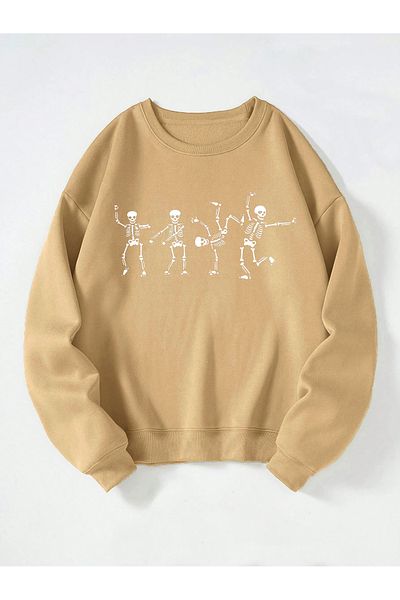 Mad&Calf Φούτερ Unisex Crew Neck Skeleton με στάμπα Oversize Loose Cut Fleece φούτερ