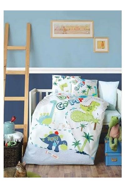 Kidboo Dinosaur 3 Piece Cotton Baby Duvet Cover Set - 100% Cotton
