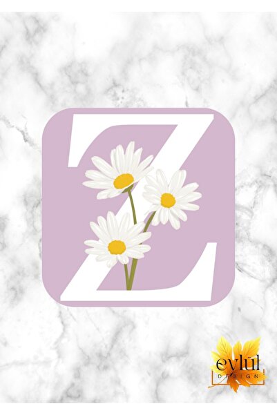 Eylül Design Daisy Letter Z Printed Special Design Printed MDF A Quality Squa...
