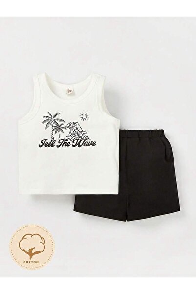 LOUİSA Dečak-Djevojčica Bela Palma Štampano Top i Šort Set
