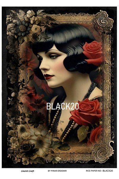 LİNEART Lineart Brass Decopage Paper BLACK20 29x42cm