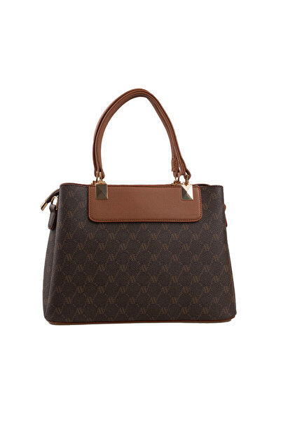 Armine Γυναικεία κλασική τσάντα καφέ με τελείες