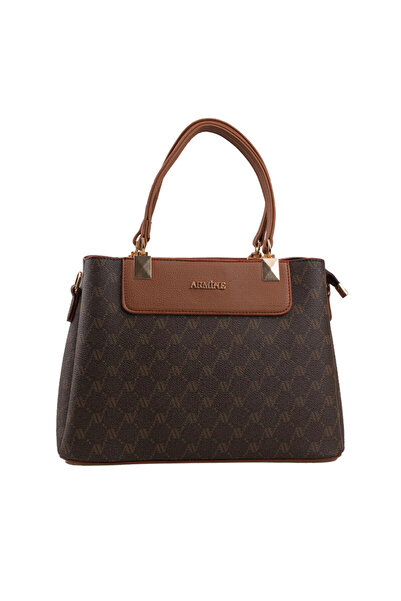Armine Γυναικεία κλασική τσάντα καφέ με τελείες