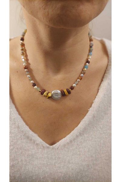 MSTR Art Natural Stone, Sodalite, Crystal, Real Pearl Neckles-natural Stone, mother of pearl, sodalite, crystal, pearl Necklace