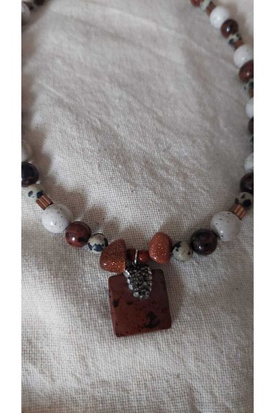 MSTR Art Obsidian Dalmatian Jasper and Hematite - Star Stone Necklace