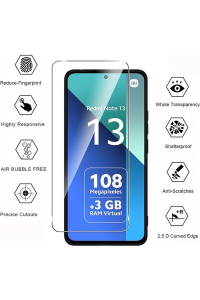 m.tk moveteck Xiaomi Redmi Note 13 4g Kılıf Kamera Korumalı Yumuşak Mat Silikon + 9h Ekran Koruyucu Cam 2'Li Set