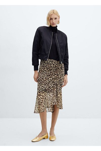 MANGO Woman Animal Patterned Embroidered Skirt