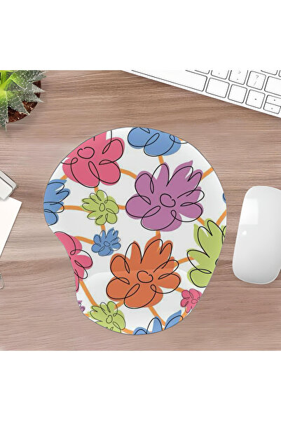 UcuruStore Πολύχρωμα Λουλούδια Οβάλ Επιφάνεια Ποντικιού με Στήριγμα Καρπού