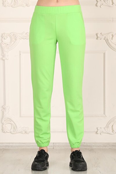 Seamoda Plus Size Neon Green Crepe Skuba Jogger Women's Casual Zumba Sweatpants